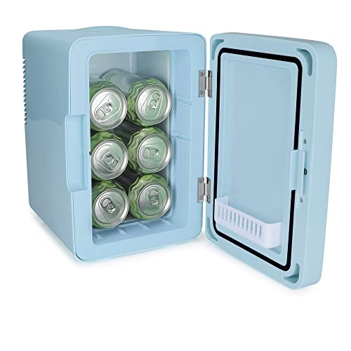Srgdrr Personal 6 Can Chiller Led Lighted Mini Fridge With Mirror Door, Blue #TOP1