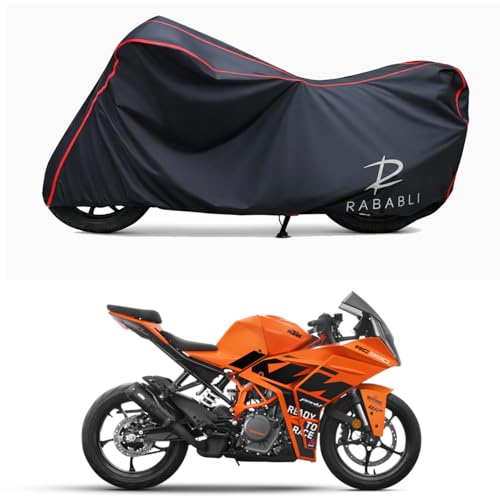 Image of Waterproof Bike Body Cover Compatible for | KTM RC 200 GP Edition | Taffeta Fabric, Red Piping Design, Bottom Elastic Fit | Dustproof, Sun UV & Rain Protection for All Bikes