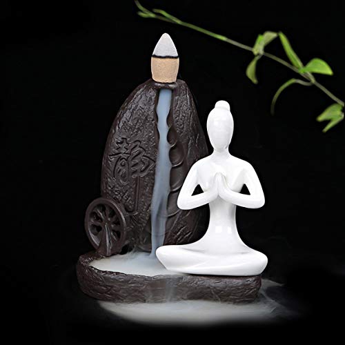 OTOFY Handgefertigt Keramik-Räucherstäbchenhalter, Yoga Serie Rückfluss Räuchergefäß, Deko Figur Home Decor Aromatherapie Skulpturen und Select Geschenke Yoga Style 2 Cover