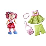 HABA 302842 - Puppe Lilli-Lou, süße Weich- und Stoffpuppe ab 18 Monaten, 30cm & Kleiderset Schmetterling, Set aus Kleid, Hose, Handtasche und Haarband, Puppenzubehör für alle 30 cm großen HABA-Puppen