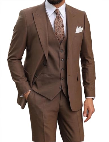 Men Brown 3 Pieces Suit Groomsmen Fall Khaki Wedding Tuxedo Suits for Prom Party