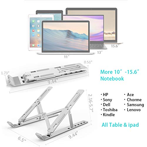 Adjustable Laptop Stand Aluminum Laptop Computer Tablet Portable Ergonomic Stand Mount Foldable Portable Desktop Holder Fully Collapsible Compatible 10-15.6\" Laptops or Tablet - Thumbnail 2
