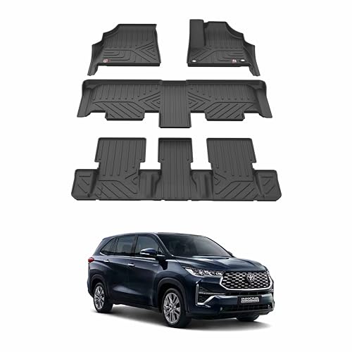 Image of GFX TPE Car Floor Mats (After-Market),Premium Life Long Foot Mats,Compatible with Innova Hycross 7 & 8 Seater (Model - 2023) Onwards,Waterproof,Anti-Slip,All-Weather,Durable & Easy to Clean Mats,Black