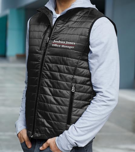TEEAMORE Men's Custom Embroidered Puffy Vest Personalied Zip Up Packable Puffer Sleeves Vest For Men Add Your Text3