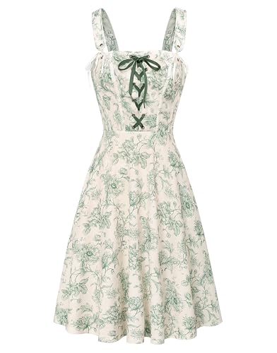 SCARLET DARKNESS Floral Dresses for Women Victorian Summer Dress Midi Corset Dress Flowy Vacation Dresses Floral Green M