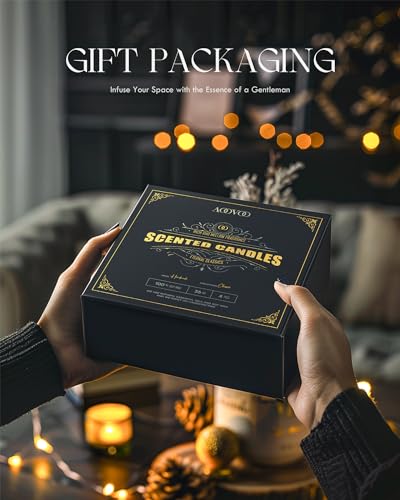 Image of AOOVOO Scented Candles for Men - 4 Pack Candles for Home Scented, 36oz Soy Wax, 200 Hour Burn Time, Men Candle Set, Rose Sandalwood /Whiskey Caramel /Lavender /Leather Candles Set