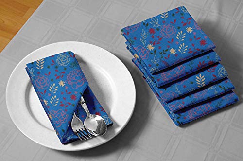 Serviette en lin floral bleu lavable lot de 6 serviettes table - 4