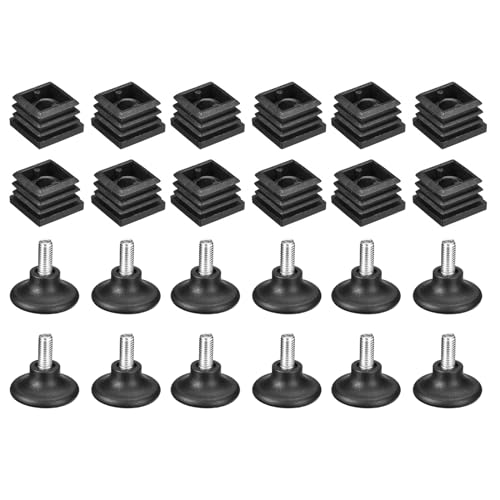 Image of uxcell 12Pcs Inserts for Square Tubes with Leveling Feet, for 0.98 inchx0.98 inch OD Square Tube, M8-1.25mm Thread Black Plastic Furniture Chair Blanking End Caps Insert Plugs