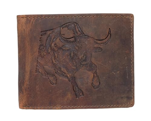 MARSHAL Men's Western Rodeo Wallet – Vintage Leather Bifold with Bull Design, RFID Blocking, and Classic Cowboy Style (Brown)