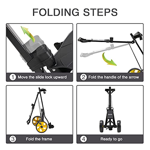 Kvv 2-Wheel Aluminum Frame Golf Push Cart(Black/Yellow) #TOP5