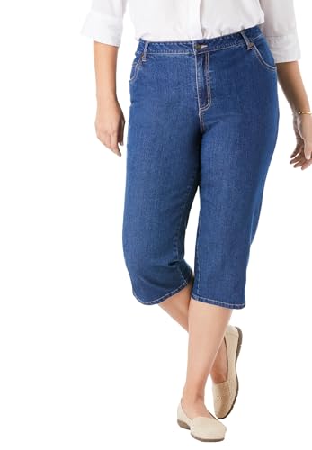 Woman Within Plus Size Womens Plus-Size Stretch Denim Five-Pocket Capri Jeans