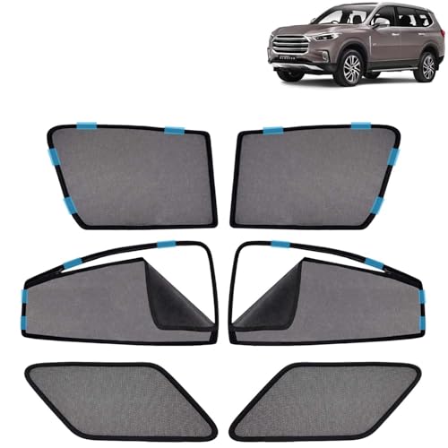 Image of KINGSWAY Car Sun Shade Curtains Only Compatible with Morris Garages (MG) Gloster (2020 Onwards) | Front Window in Half Cut and Rear in Zipper (Magnetic) | UV & Heat Protection | Pack of 6 Pcs