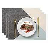 New Microfi Indoor/Outdoor Washable Faux Leather Vinyl Patchwork Placemats, Set of 4 (Blue)
