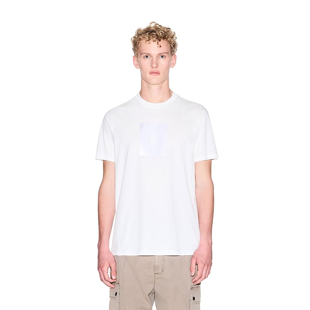 Armani Exchange Men's One Block Up, Rubbered and Satin Logo T-Shirt, White, L