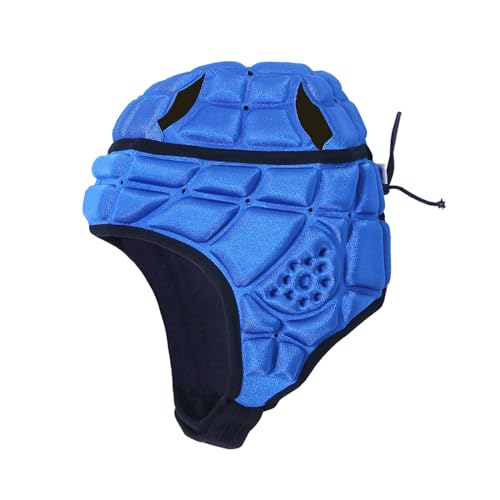 Casco de rugby para niños acolchado suave jugando rugby cabeza protección fútbol casco S azul