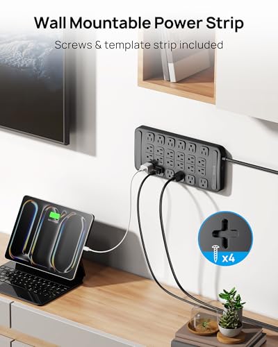 Image of TROND Large Surge Protector Power Strip with Multiple Outlets, 24 AC, 15 ft