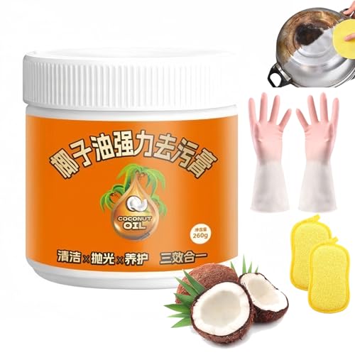Pâte de nettoyage et de polissage multi-usage à l'huile de noix de coco, nettoyant pour ustensiles de cuisine en acier inoxydable naturel, pâte de nettoyage à l'huile de noix de coco, puissant