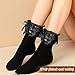 Exclaith 2 Pairs Ruffle Ankle Socks Women Black and White Laces Ruffle Sock Big Frilly Cotton Sock Cute Princess Ankle-Dress Lace Socks with Bow