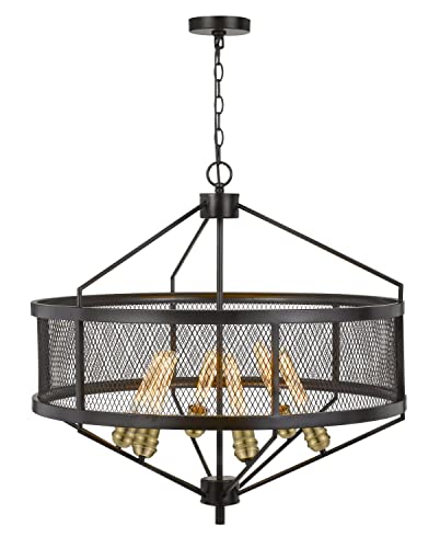 Cal 60W x 6 Metal Chandelier, Black/Antique Brass, Model FX-3743-6, 30 x 30 x
