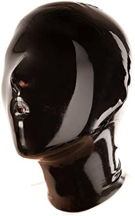 EXLATEX Latex Hood Mask Rubber Catsuit Holes for Mouth and Nose with Zipper 0.6mm Latex Mask