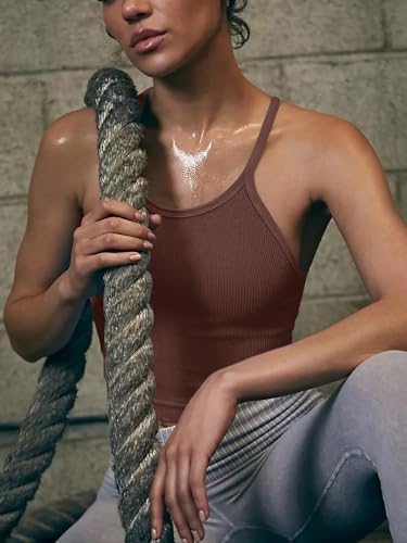 Image of LASLULU Womens Sports Bra Seamless Long Tank Spaghetti Strap Workout Bra