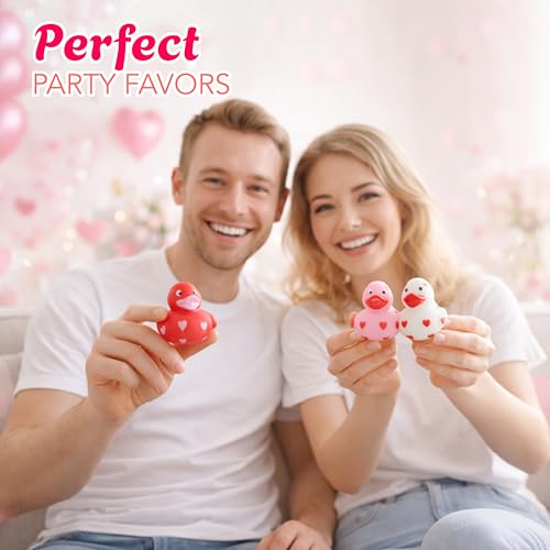 4E's Novelty 24 Pack Valentines Day Rubber Ducks - Bulk 2" Heart Themed Duckies for Jeep Ducking, Classroom Exchange Gifts for Kids School, Prizes, Giveaways, Party Favor Handouts by 4E's Novelty - Image 7