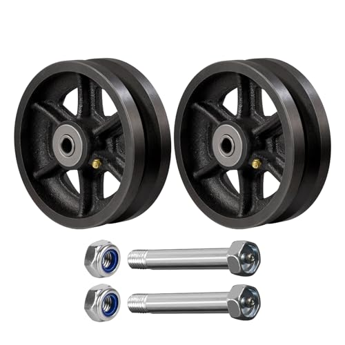 Image of 6 inch x 2 inch V-Groove Steel Wheel, 7 /8 inch Wide 90 Groove Fits 1 inch Angle Iron Track, Heavy Duty Industrial Track Wheel with Relief Groove, High Load Capacity(2 Pack)