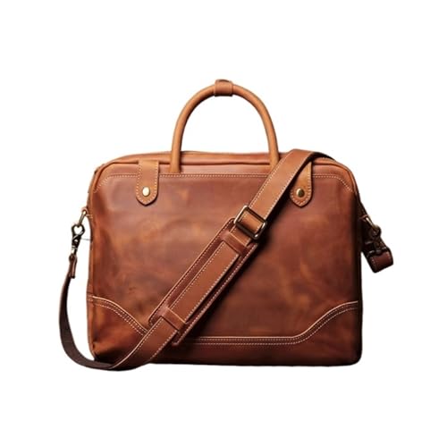 Vintage Bags Briefcase Men Shoulder Genuine Leather Handbag Man Brown Casual 15.6 Inch Laptop Bag