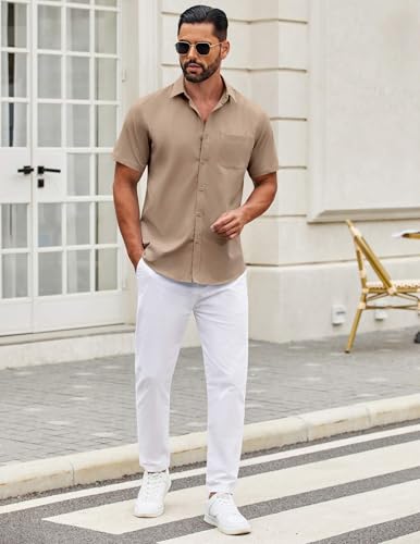 Image of COOFANDY Mens Short Sleeve Casual Button Down Shirts Summer Untucked Dress Shirts with Pocket