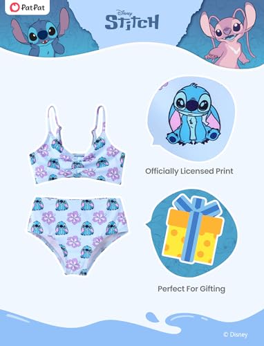 Image of Disney Stitch Minnie Mouse Bikini Swimsuit, 2 Piece Toddler Girls Bathing Suit, Swimwear with Straps & Bow, UPF 50+ Rashguard