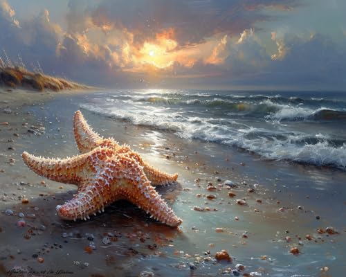 Stamped Cross Stitch Kits, Shining Starfish Shore, Needlepoint Counted Cross Kits for Beginners, Embroidery Kits Arts Home Decor(11CT No Frame,16x20 inch), Artistic