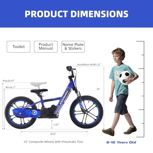 OLALA Electric Dirt Bike for Kids Aged 6-12, 500W Professional Version, Racing Grade Electric Motorcycle, Up to 15.5MPH & 3 Speed Settings, 24V Detachable Battery, 16IN Off-Road Tires