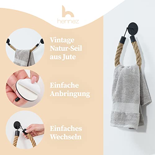 Toilettenpapierhalter und Handtuchhalter aus Jute mit Seil