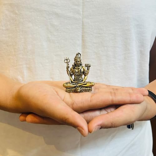 Image of Brass Lord Shiva Statue | 3 inch Shiv Padmasana Sitting Murti Hindu God Idol Figurine Perfect for Decoration Puja & Gifting Purpose Sculpture (Weight- 90gm)