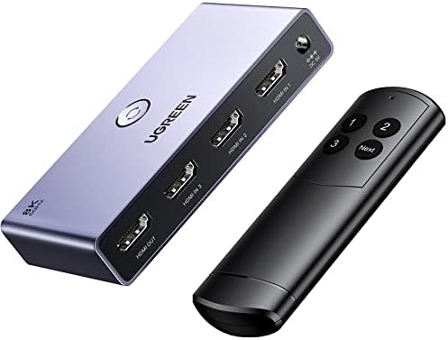 UGREEN HDMI 2.1 Przełącznik 8K@60Hz HDMI Rozdzielacz 3 w 1 Wyjście HDMI Przełącznik Obsługa VRR i ALLM, Dolby Vision, Kompatybilny z PS5, Xbox, Apple TV, DVD Odtwarzacz.