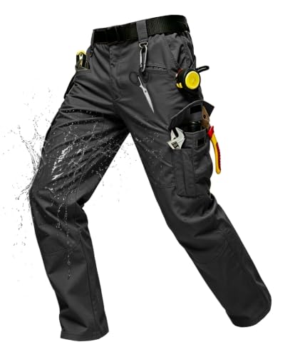 SWISSWELL Mens Tactical Cargo Pants Water Resistant Ripstop Lightweight Hiking Work Pants with 8 Pockets Elastic Waistband Black 34×32