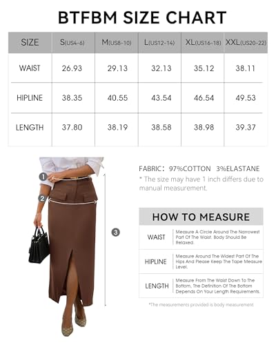 Btfbm Womens High Waisted Maxi Skirt Decorative Pocket Slim Fit Long Skirt Dress Business Casual Midi Skirts With Slit thumb #4