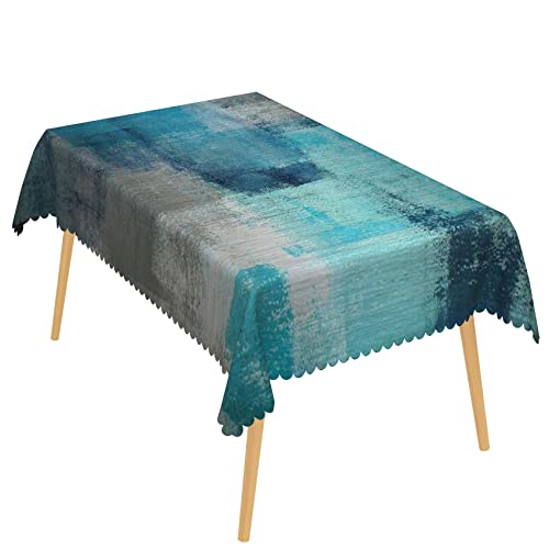 Ttqyfnm 54X108Inches Gray And Teal Modern Table Cloth Abstract Art Painting Turquoise Rectangle Tablecloth Waterproof Oil-Proof Dining Table Cover For Kitchen Dining Room Party Indoor Outdoor Use #TOP4