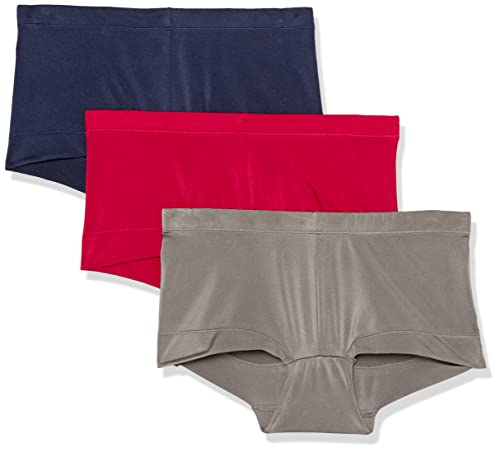 Maidenform Underwear, Microfiber Boyshort Panties, Full Coverage Panty, 3 Pack Ropa Interior para Hombre, Azul Marino/Gris Acero/Camera Redy, XL (Pack de 3) Mujeres