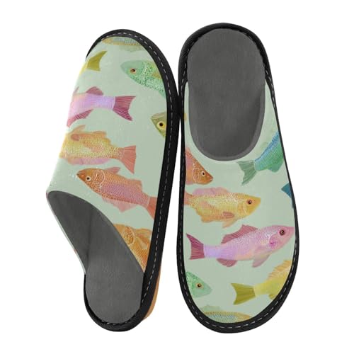 Slippers for Women Colorful Fish Pattern Soft Fuzzy Women's Slippers Indoor and Outdoor Shoes