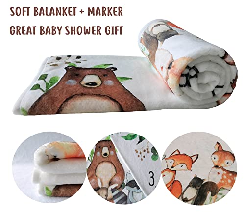 Ricefine Woodland Baby Monthly Milestone Blanket, Woodland Animals Baby Growth Chart Monthly Blanket, Watch Me Grow Baby Woodland Forest Nursery For New Moms Baby Shower (50"X40") #TOP5