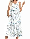 Ekouaer Nightgowns for Women Long Sleeveless Night Gowns Ladies Soft Nightdress Victorian Sleepwear with Pockets White & Botanical Flowers Medium
