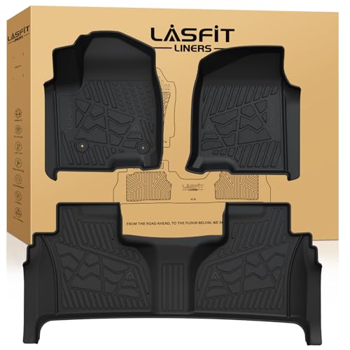 Image of LASFIT Floor Mats 2019-2026 for Chevy Silverado /GMC Sierra 1500, 2020-2026 2500HD 3500HD, Only Double Cab /Bucket Seat (Only Fit with Rear Under-Seat Storage, But Not Fit 2nd Row Plastic Storage)