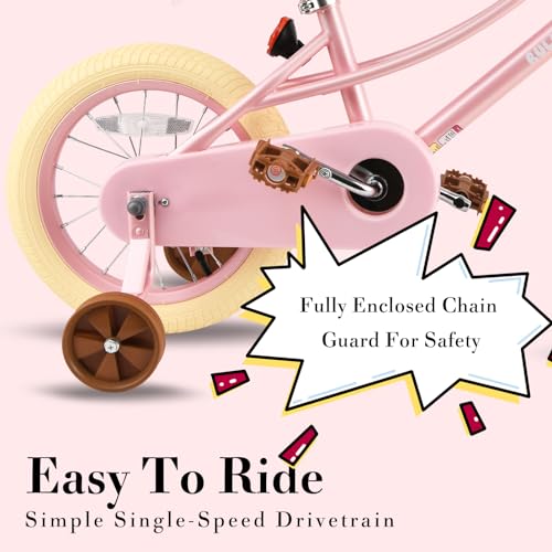 Image of RULLY Donna Kids Bike for Girls Ages 2-7 Years, 12 14 16 Inch Princess Girls Bicycle with Doll Bike Seat, Training Wheels, Basket and Streamers, Kids Cycle Bikes, Multiple Colors | with Doll Bike Seat, Training Wheels, Basket, Streamers, Kids Cycle Bikes