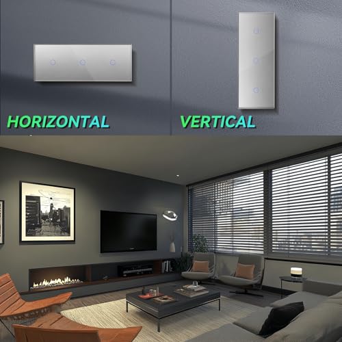 BSEED Smart Lichtschalter 1 Fach 2 wege Dreifach Wifi Lichtschalter arbeitet mit Amazon Alexa and Google Home,Glas Touchscreen-schalter Grau(Erforderlich Neutral Draht) 228mm