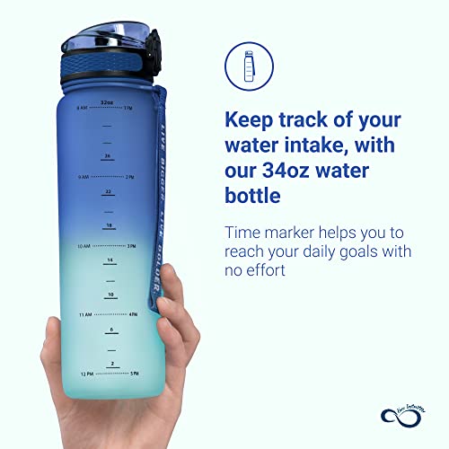 Live Infinitely 34 Oz Gym Water Bottle With Time Marker - Fruit Infuser Screen Bpa Free 1 Liter Water Bottle - Locking Flip Top Lid & Durable Travel Bottle Coating (Twilight 34Oz) #TOP1