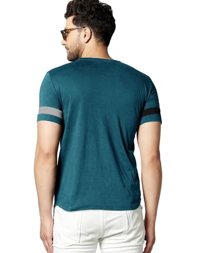 Image of Noble Monk Men Regular Fit T-Shirt | Round Neck | Half Sleeve | Self Design | Casual T Shirt for Men