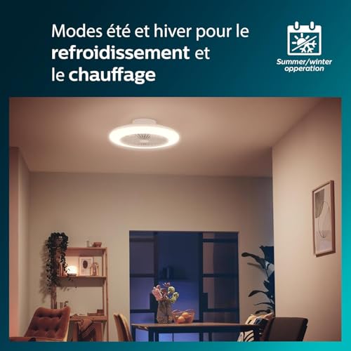 Ventilateur de plafond et plafonnier LED Philips Amigo, 20W+40W, diamètre 49cm, rond, avec télécommande, blanc