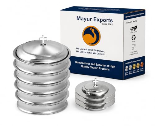 Communion Ware 5 Holy Wine Serving Trays with A Lid & 3 Stacking Bread Plates with A Lid - Stainless Steel (Mirror/Silver)