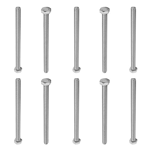 Image of Bettomshin 10Pcs M8 x 120mm Hex Bolts, 304 Stainless Steel 1.25mm Thread Pitch Fully Threaded Metric Hex Head Screw Bolts, Hexagon Screw Bolt, Hex Tap Bolts, Silver (Overall Size 125.45x13x13mm)